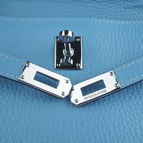 AAA Hermes Kelly 22 CM France Leather Handbag Light Blue H008 On Sale - Click Image to Close